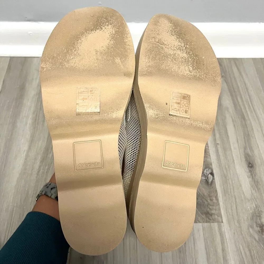 Dolce Vita Loafers Women’s 8.5 Jaksen Beige Tan and Gold Mesh Platform‎ Slip On
